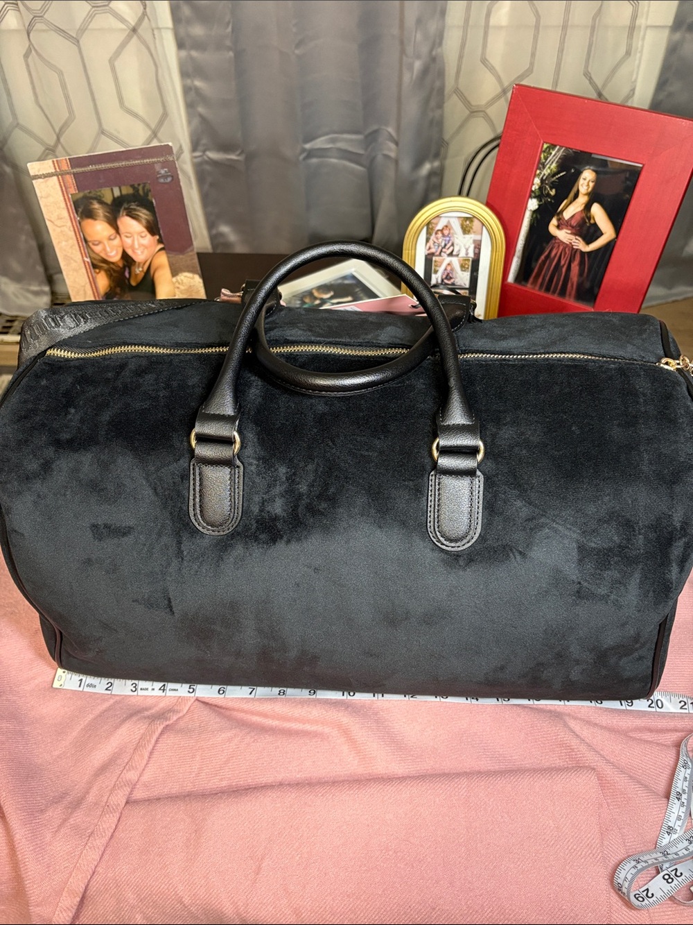 NWT Juicy Couture Black Velvet Weekender Boston Bag Adjustable Strap 19x10 - Picture 13 of 16